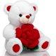 thumbnail image 3 of Teddy Bear Stuffed Animals Plush Bear Holding Rose Soft Plush Toy Valentine's Day, 16 Inch, White, 3 of 5