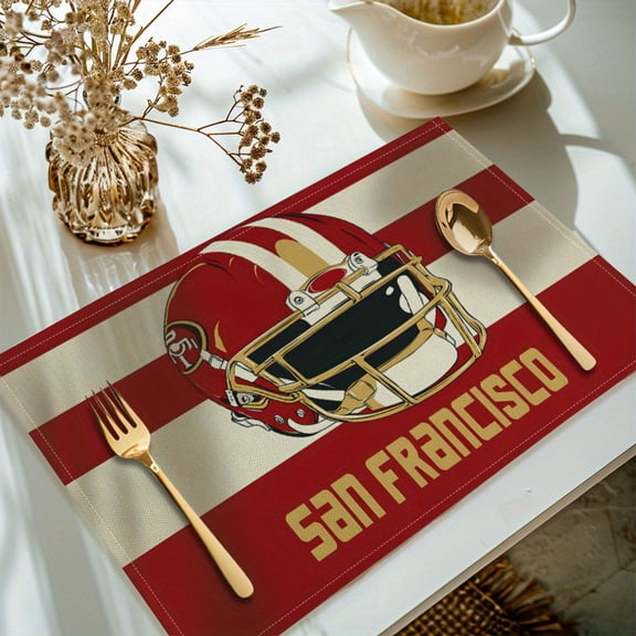 Football Table Place Mats Boys Girls San Francisco Placemats Set of 4 18"x12" American Football Gifts for Football Fans Football City Placemat for Kitchen Dining Table Decor Indoor Outdoor