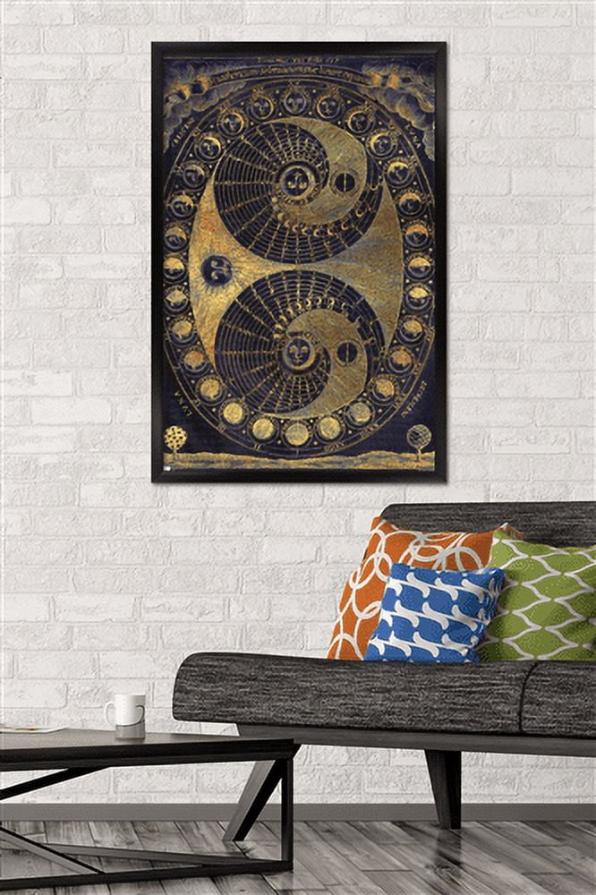Tina Lavoie - Golden Elements Of The Moon Astronomy Chart Wall Poster, 22.375" x 34", Framed
