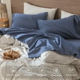 thumbnail image 4 of MooMee 100% Washed Cotton Sheet Set Queen Linen Like Textured Breathable Durable Soft Comfy 4pcs (Denim Blue), 4 of 6