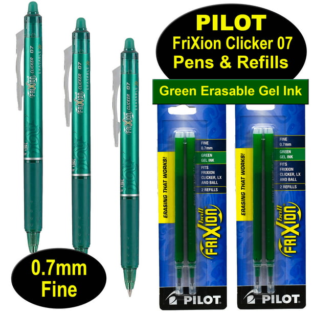 reinado En consecuencia Mamut Pilot FriXion Clicker 07 Pens & Refills, Green Erasable Gel Ink, 0.7mm Fine  Point - Walmart.com