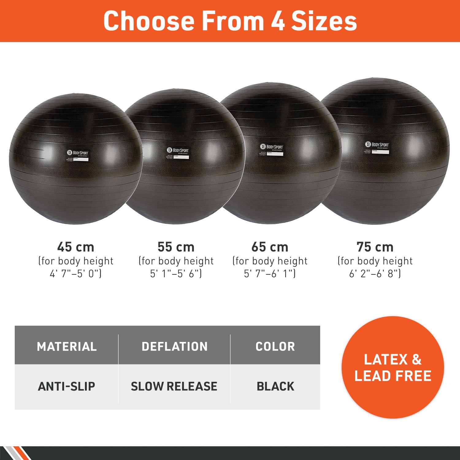 Body Sport Studio Series Charcoal Fitness Ball - 65cm