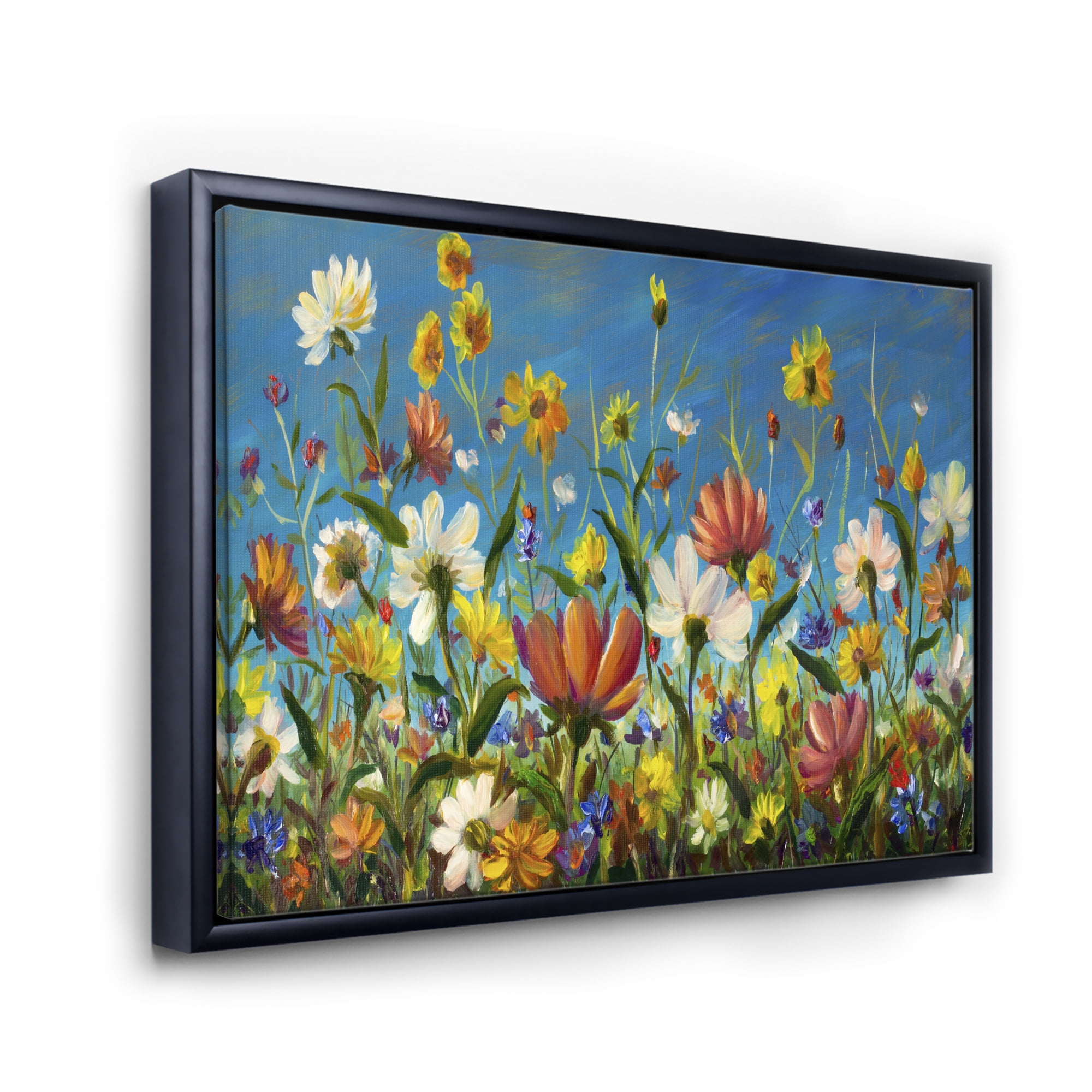 Designart 'Beautiful Field Flowers In Nature' Traditional Framed Canvas Wall Art Print