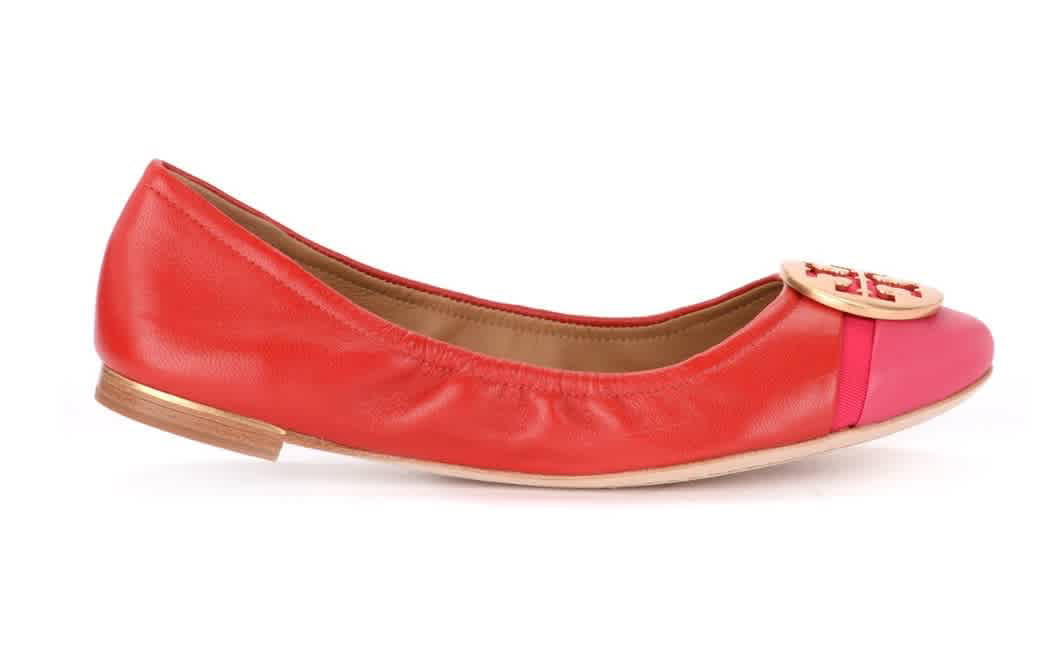 Tory Burch Ladies Minnie Cap-Toe Ballet Flats In Red/Azalea 