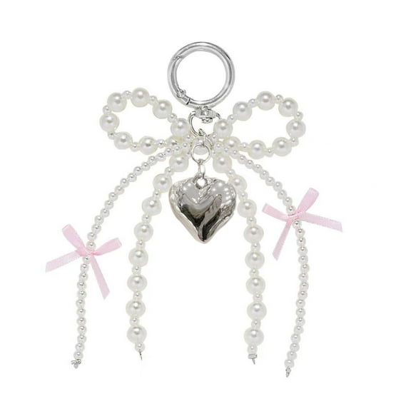UNTERING Elegant Pearls Bowknot Heart Charm Pendant Bag Decoration Bows Keychain Keyring Ornament Fashion Accessory For Women