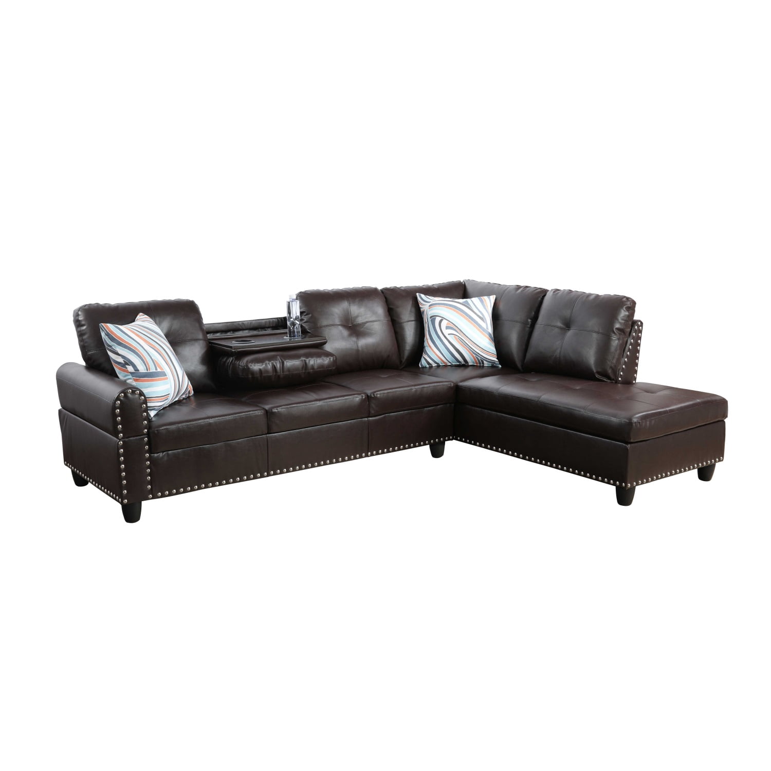 Hommoo Sofa Set, Faux Leather Synthetic Leather 2-Piece Sofa Set,L-Shaped Sectional Couch Set with Left Armrest for Living Room，Brown（No Ottoman）