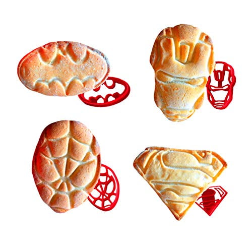 Includes Iron Man Superman Spider-man Batman molds Mini Sandwiches SUPERHERO COOKIE CUTTERS by WNF Craft Safe and Plastic Perfect for Making Cookies For Extra Fun Baking Shapped Cheese WNF GROUP
