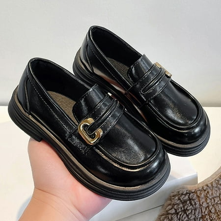 

NIUREDLTD Toddler Kids Grils Dress Shoes New Solid Rubber Sole Soft And Non Slip Metal Decorative Buckle Children s Fashion Casual Low Heel Leather Shoes PU Leather Princess Shoes Black 26