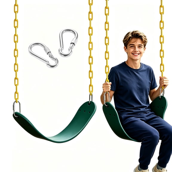 Heavy Duty Swing Seat with 53" Galvanized Chain, 250 lbs Capacity, Outdoor Playground Swings Set Accessories Replacement , Green, 26" Wide