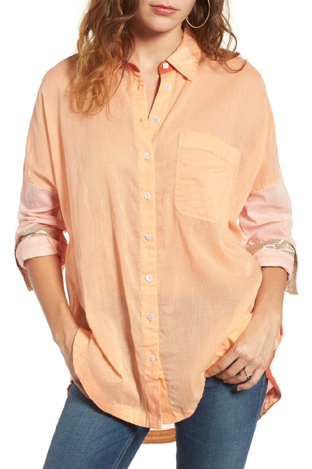 Sheer Tie Front Cotton Shirt 