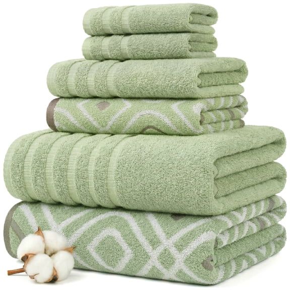 Modern Threads Oxford 6-pc Yarn Dyed Jacquard/Solid Towel Set, Green