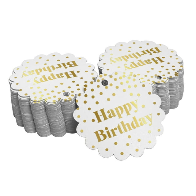 Inkdotpot 50 Pack Happy Birthday Favor Paper Tags Craft Real Gold Foil Hang Tags