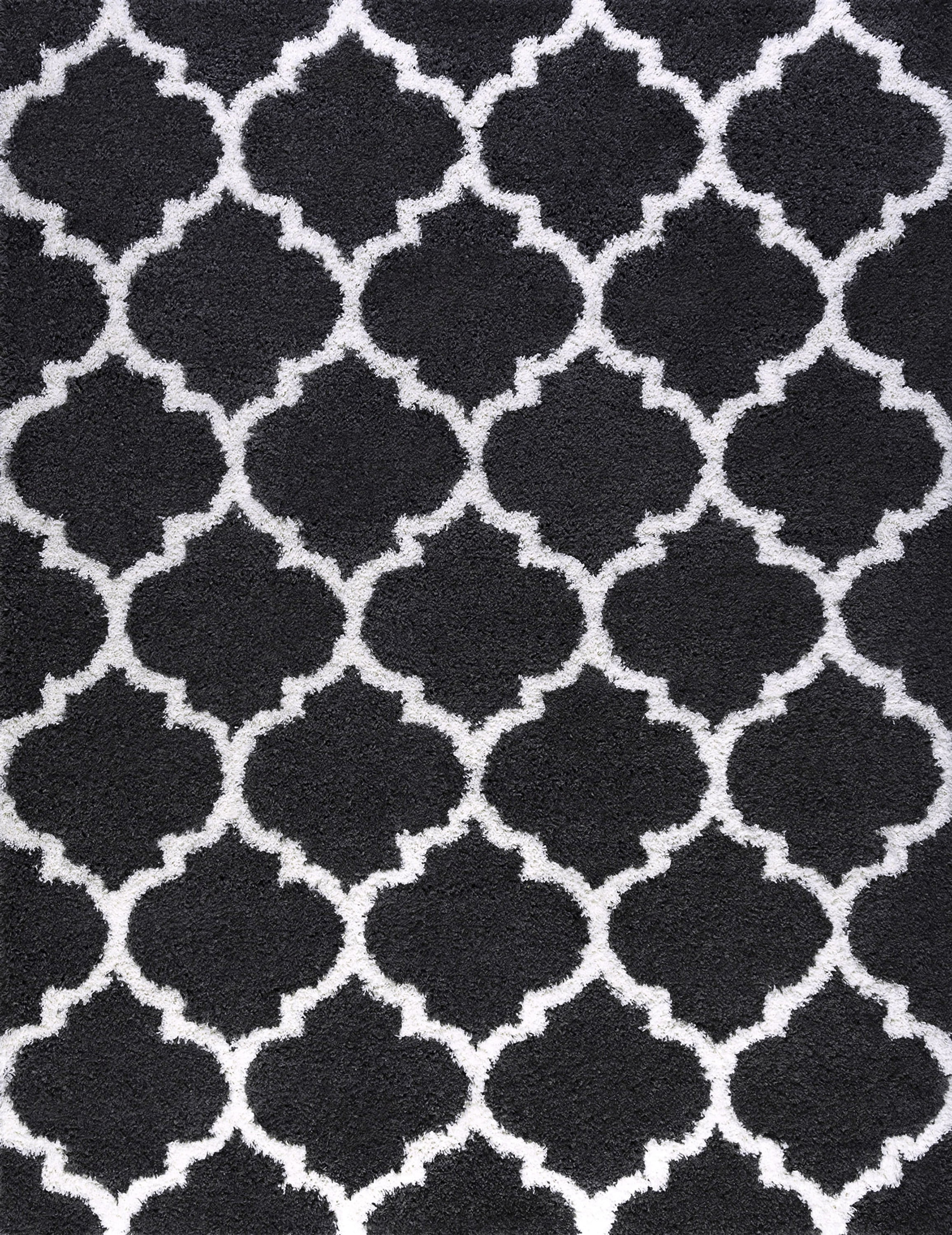 Transitional 9x12 Area Rug Shag Thick (8'9'' x 12'2'') Geometric Dark Gray, White Living Room Easy to Clean