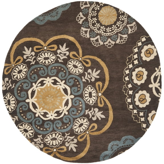 SAFAVIEH Wyndham Brendanus Floral Area Rug, Eggplant/Multi, 7' x 7' Round