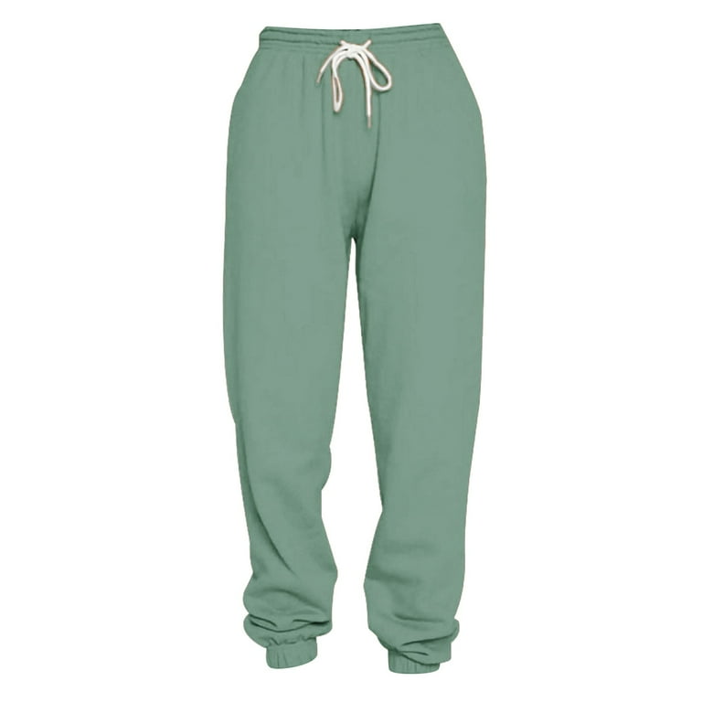 ZHIZAIHU Women Ankle Sweatpants With Pockets Solid Color Straight Slim Leg Elastic High Waist Trousers Summer Pants Mint Green XL Walmart