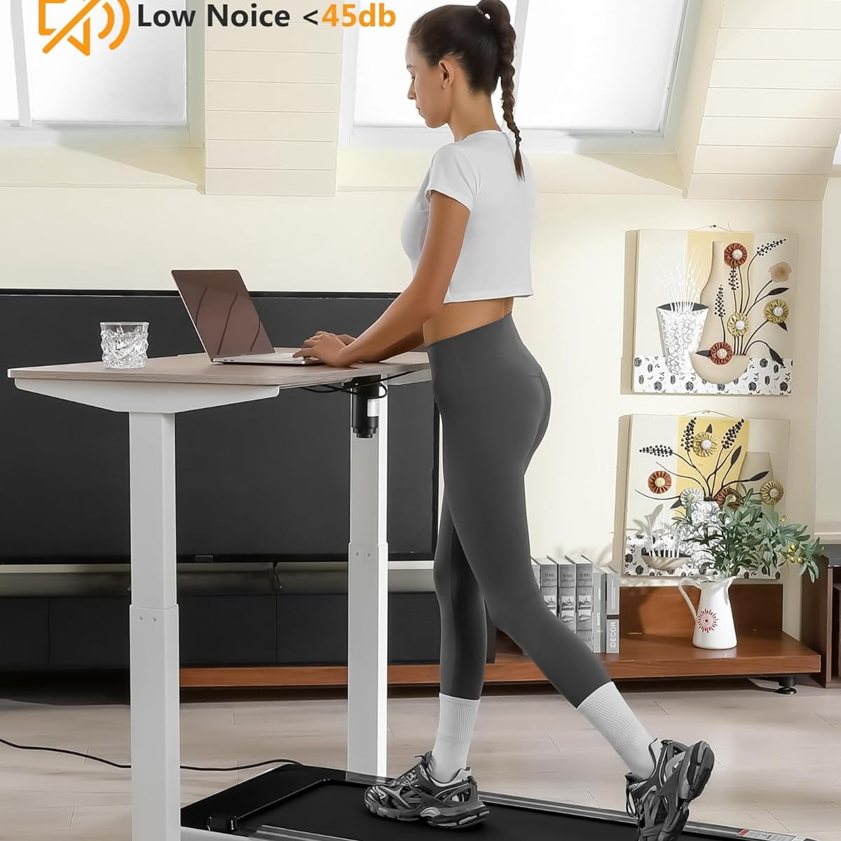 WildBreak 2.25 HP Walking Pad, Under Desk Treadmill, 43.5 x 16", No Assembly Needed, Silver & Black