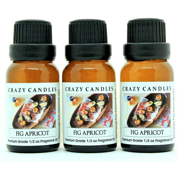 Crazy Candles Fig Apricot 3 Bottles (Made in USA) 1/2 Fl Oz Each (15ml) Premium Grade Scented Fragrance Oil Made in USA