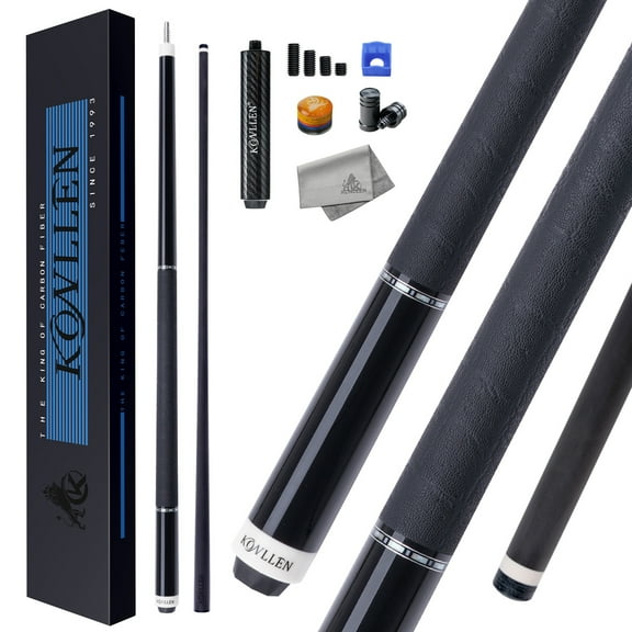 KONLLEN Carbon Fiber Pool Cue Stick with 12.5mm black Low Deflection Hand-Made Inlay Billiard Cue