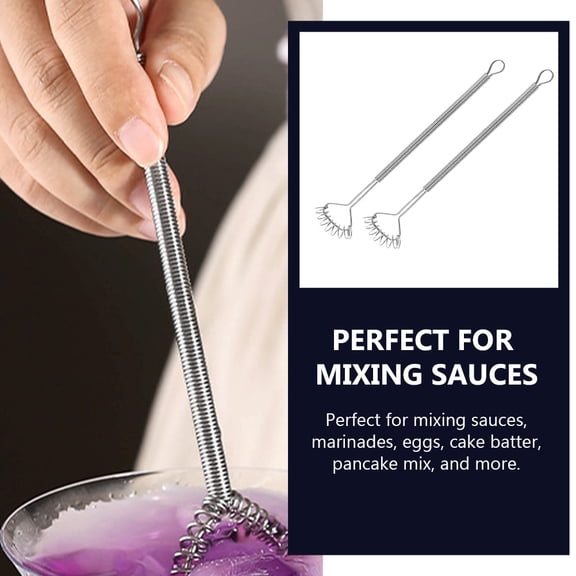 COMPUKAS 2Pcs Kitchen Gadgets Handheld Frother Whisk Stainless Steel Cream Mixing Office Use