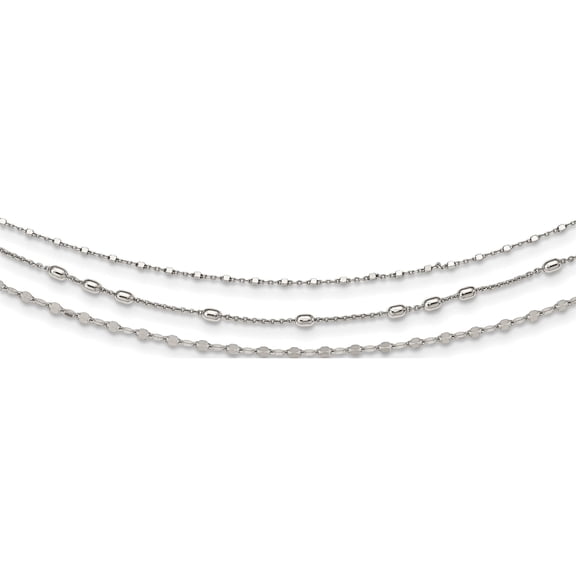 Sterling Silver Beaded Layered With 2In .Ext Necklace Made In Italy qg5326-15.5