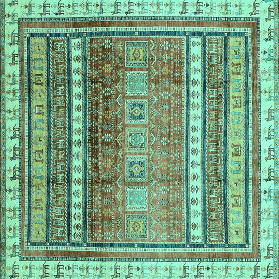 Ahgly Company Indoor Square Abstract Turquoise Blue Modern Area Rugs, 6' Square
