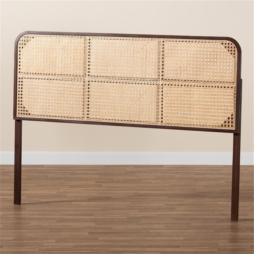 Pemberly Row Dark Brown Bayur Wood and Rattan Queen Size Headboard
