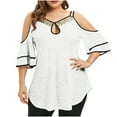 thumbnail image 1 of Timegard Plus Size Tops for Women Keyhole Neck Cold Shoulder Ruffle 1/2 Sleeve Comfy Tee Casual Tunic Tops, 1 of 7