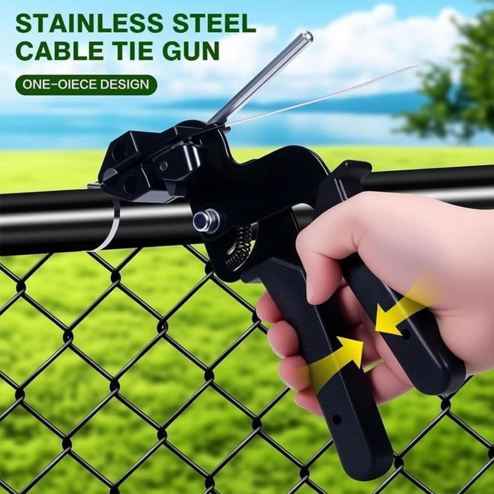 Stainless Steel Cable Tie Gun with Metal Zip Ties - Stainless Steel Zip Ties Gun Kit, Heavy Duty Tensioning and Cutting Tool with Self Locking Metal Ties for Fence, Exhaust and Farm