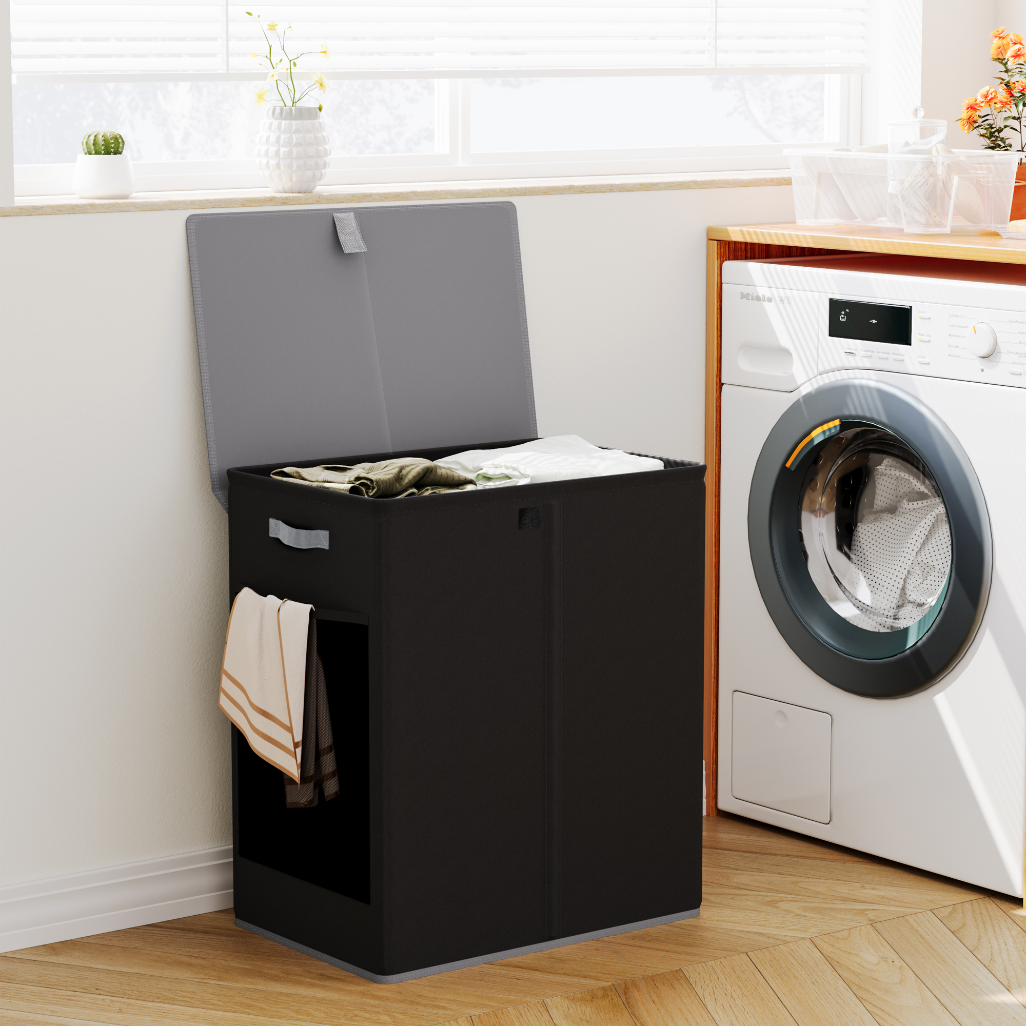 BGTREND Double Laundry Hamper with Lid, 155L Black photo 6