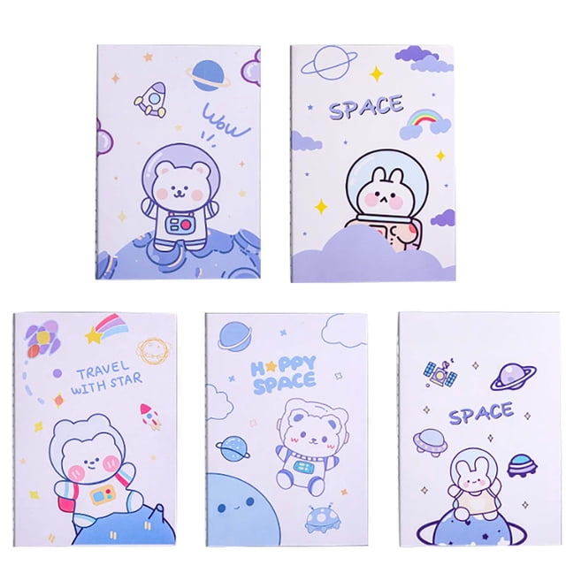 5 Pcs Car Line Notebook, 30Sheets Notes Writing Pads Scrapbook Decorations TODO List for Planning Composition Notebooks Cuaderno Cuadriculado Note Journals Bulk Supplies, Rabbit Swimming in the Stars
