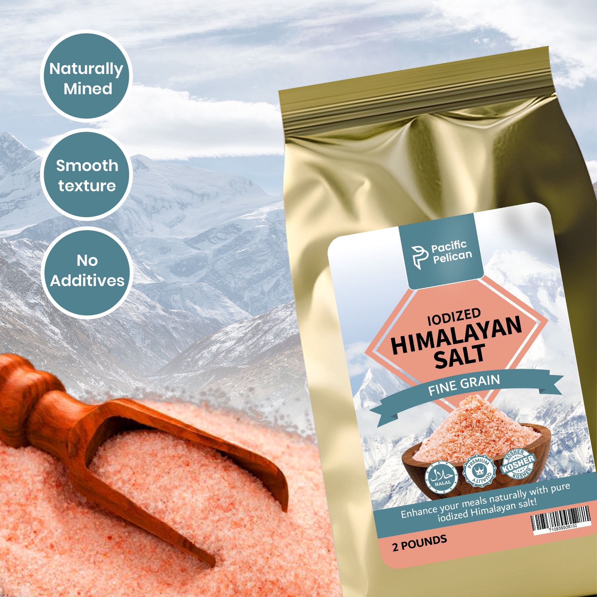 Pacific Pelican Iodized Himalayan Pink Salt | Fine Grain, 2 Pounds | Pack of 2 | 100% Natural & Organic for Cooking, Seasoning & Wellness