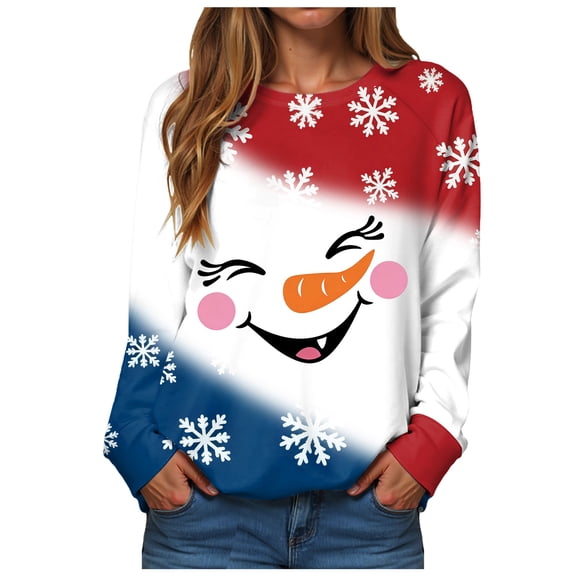 Gubotare Ladies Christmas Sweatshirt Xmas Tree Print Crewneck Graphic Versatile Style Pullover Tops Womens Long Sleeve Fall Santa Hat Graphic Crewneck (Pink,XL)