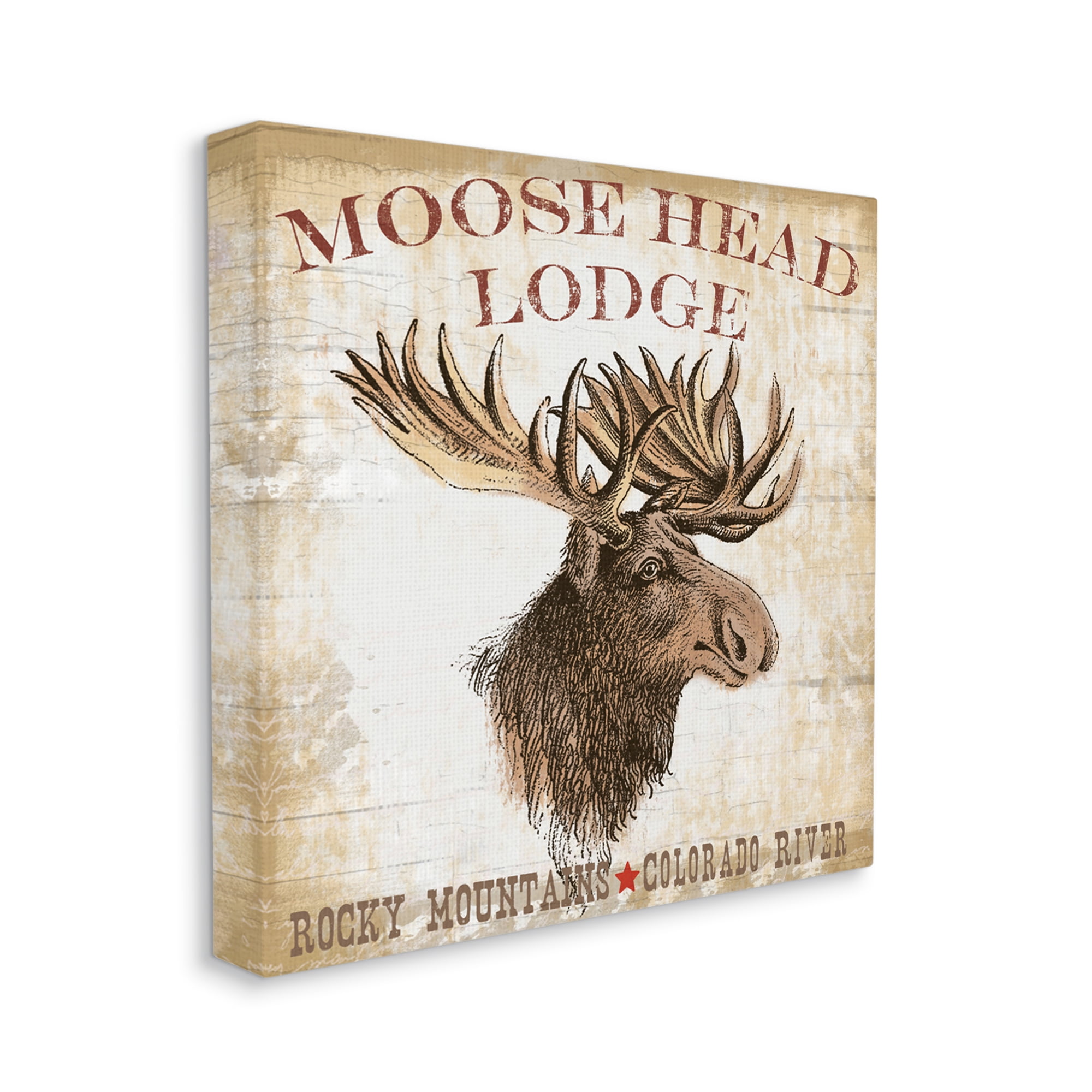Stupell Industries Rustic Moose Head Lodge Animals & Insects Painting Gallery Wrapped Canvas Art Print Wall Art, 30 x 30