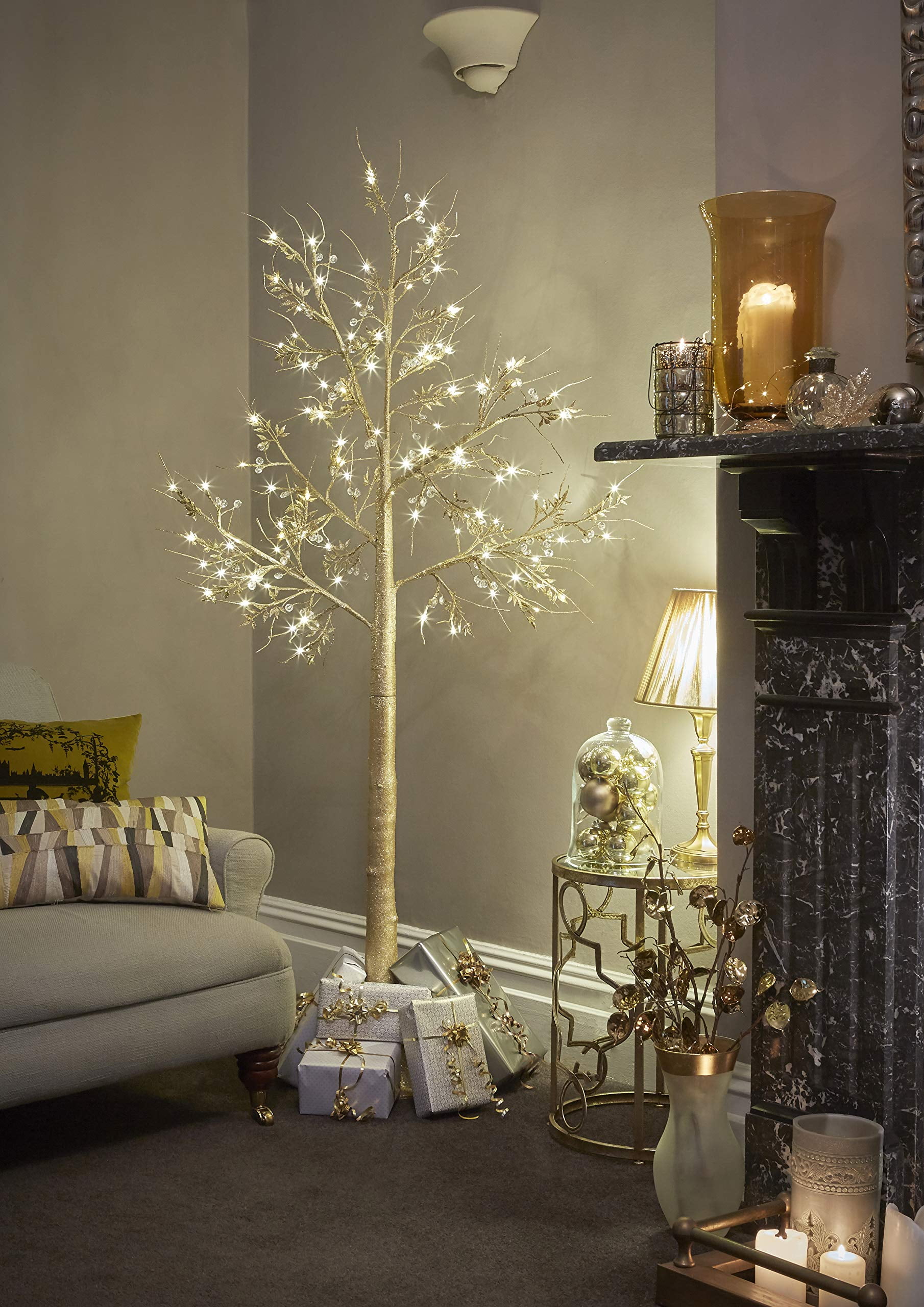 Jaymark Products 6ft Christmas Twig Tree with Pre Lit LEDs in Champagne