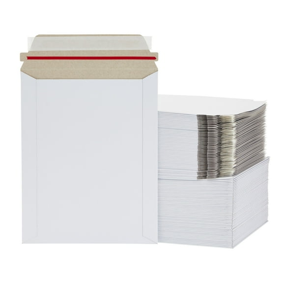 Juvale Cardboard Mailers - Bend-Proof Document Envelopes - Stiff Stay Flat Envelopes - Peel & Seal Photo Mailers - 7 x 9 in, White, Pack of 100