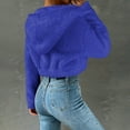 thumbnail image 4 of Womens Oversized Cropped Jacket Fuzzy Fleece Zip up Hoodies with Pockets Warm Fall Outfits Winter Coats New Oversized Jacket for Women Blue L, 4 of 9
