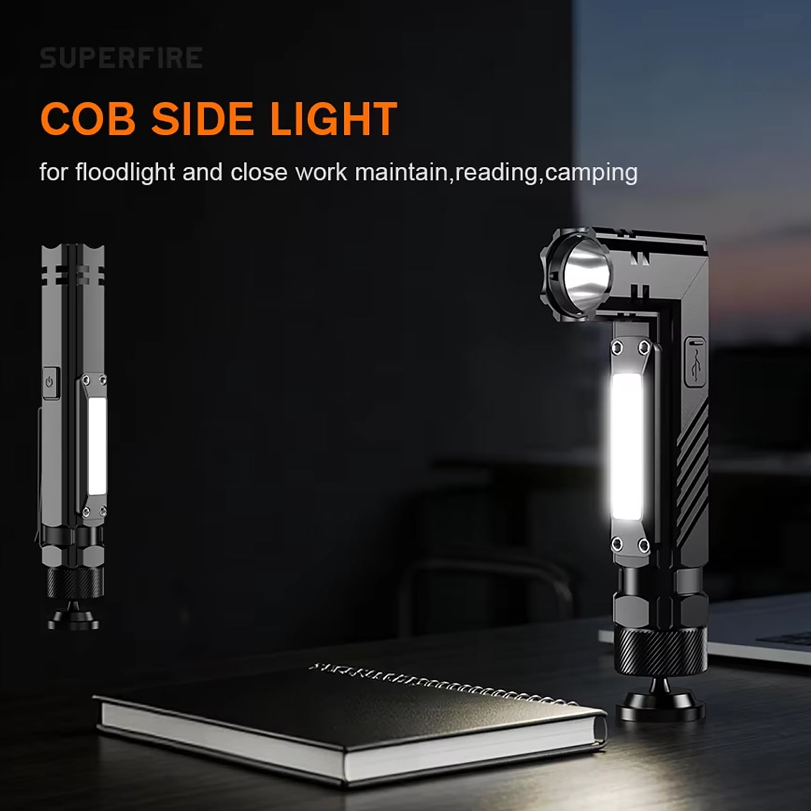 Powerful Magnetic Flashlight, High Lumen | Rechargeable, 5 Light Modes, COB Side Lights&LED Flashlight, Magnetic Adjustable Base l Pocket Clip, Waterproof Suitable for Camping, Hiking