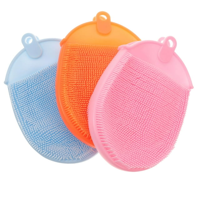 Cepillo de baño de silicona Guante de ducha de silicona Cepillo exfoliante facial Cepillo de lufa de silicona Cuerpo de silicona 3 piezas Color al azar