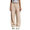 thumbnail image 2 of Women's Drawstring High Waist Wide Leg Sweatpants Y2K Loose Casual Joggrt Pants Soft Athletic Streetwear Pants with Pocket Fall Outfit Beige, 2 of 8