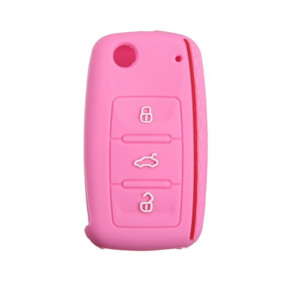 Unique Bargains Pink Silicone Car Remote Control Key Fob Shell Protector for Volkswagen Jetta GTI Passat 3 Button