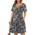 thumbnail image 2 of JINMGG Womens Plus Size $5 Women's Summer Fashion Casual Printed Round Neck Plus Size Short Sleeve Skirt Midi Dress Black XXXL, 2 of 5