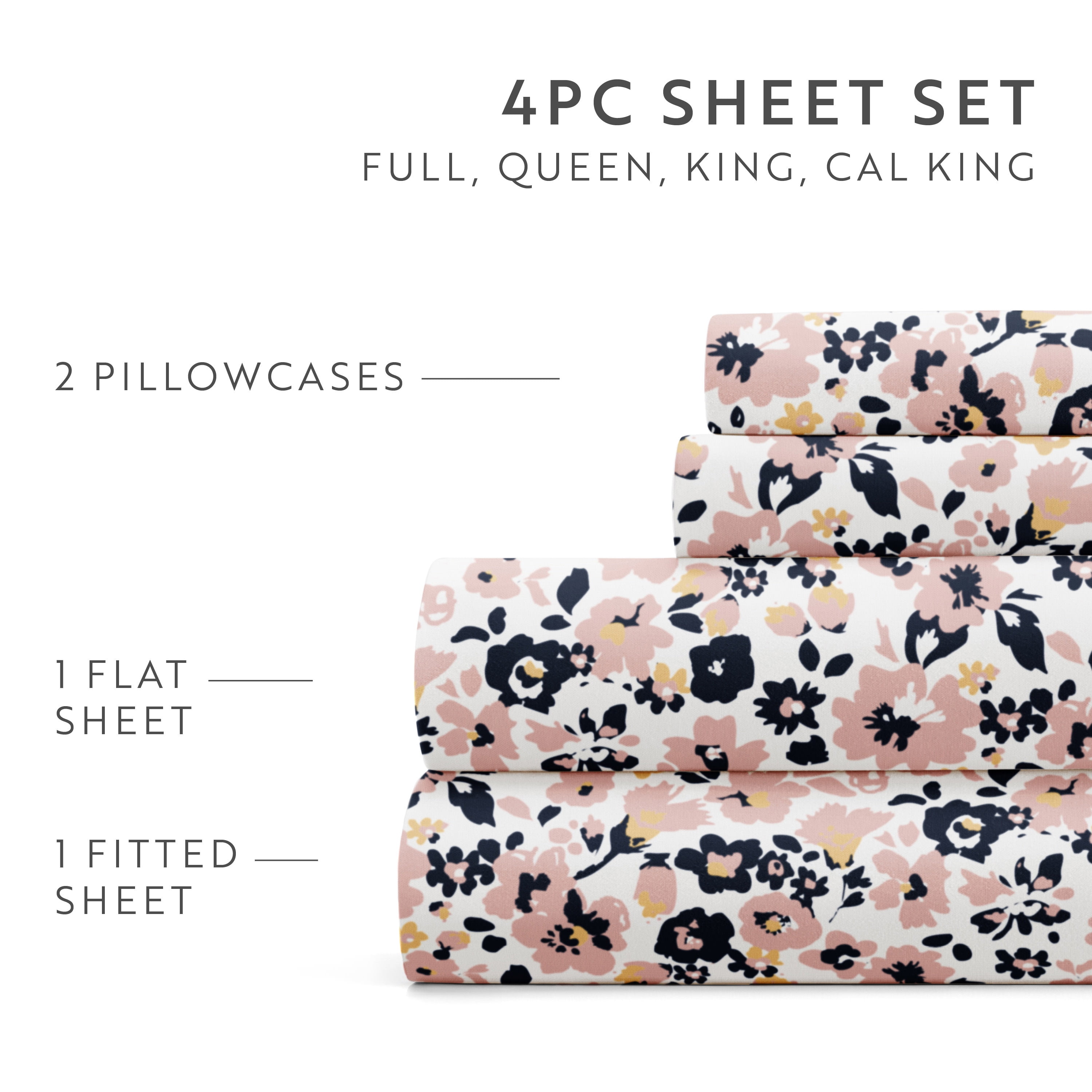 Noble Linens 4 Piece Pattern Microfiber Bed Sheets Set, Floral Dream Mauve, Queen