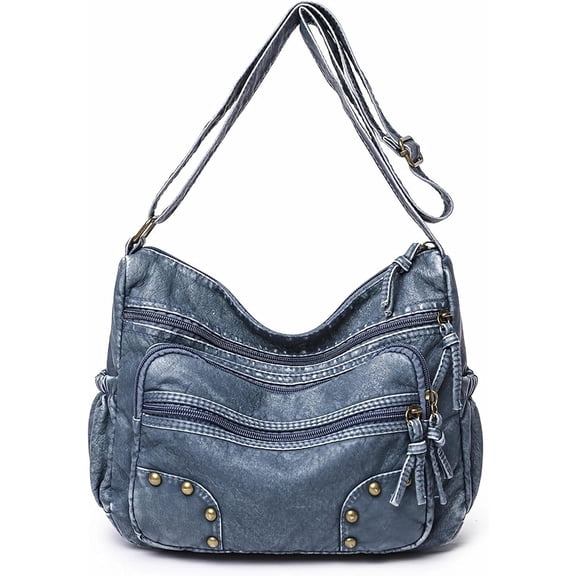 Lightweight Leather Multi-Pocket Shoulder Bag for Women - Retro Sling Medium Travel Purses