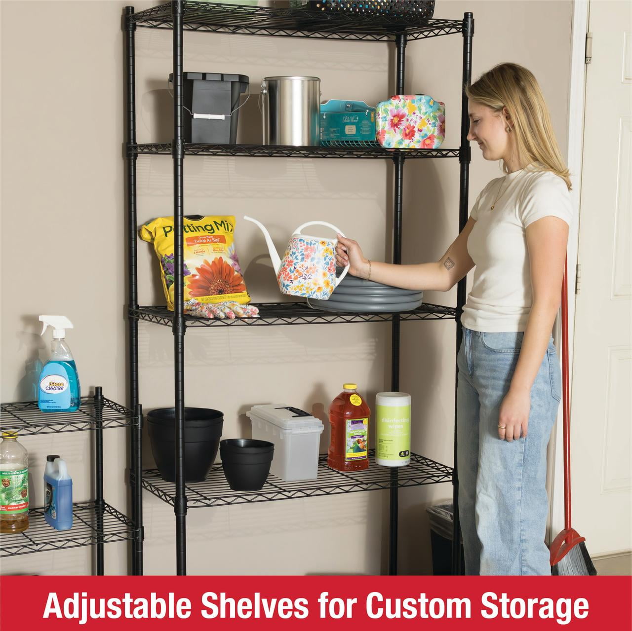 Rubbermaid Heavy Duty 5-Tier Black Wire Shelving Unit, 1250lb Capacity