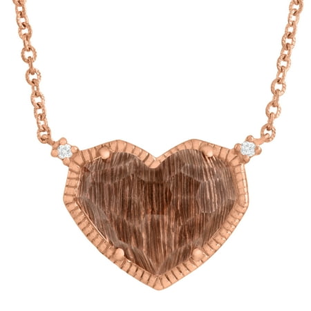 5 ct Natural Quartz Heart Necklace with Diamonds in 14kt Rose Gold-Plated Sterling Silver
