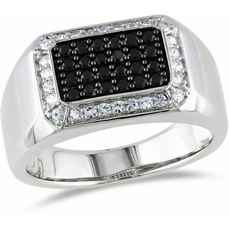 Men's 7/8 Carat T.G.W. Black Spinel and White Sapphire Sterling Silver Fashion Ring