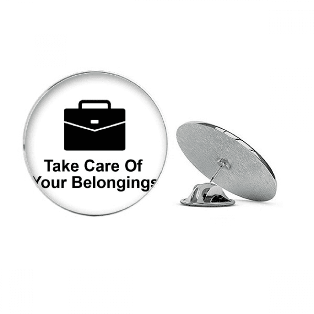 Care聽your聽belongings Black Symbol Round Metal Tack Hat Pin Brooch