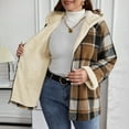 thumbnail image 5 of Nokdvo Sherpa Lined Jacket Women Flannel Plaid Fleece Full Zip Shacket Winter Warm Long Sleeve Fuzzy Hooded Jackets Coat with Pockets Brown S, 5 of 5