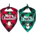 thumbnail image 1 of Paquete de 2 pañuelos navideños para perros, pañuelos navideños a cuadros para perros grandes y medianos, accesorios de ropa navideña para mascotas (rojo, verde), 1 of 5