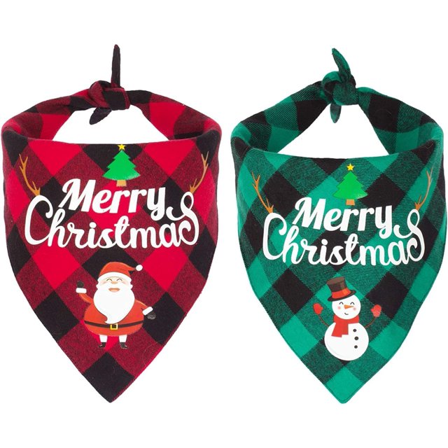 Paquete de 2 pañuelos navideños para perros, pañuelos navideños a cuadros para perros grandes y medianos, accesorios de ropa navideña para mascotas (rojo, verde)